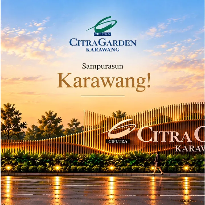 Ilustrasi gerbang CitraGarden Karawang dari pengembang, bertuliskan Sampurasun Karawang